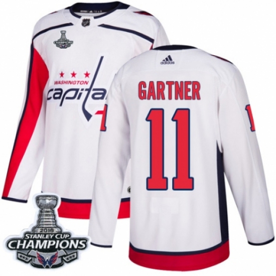 Men's Adidas Washington Capitals 11 Mike Gartner Authentic White Away 2018 Stanley Cup Final Champions NHL Jersey