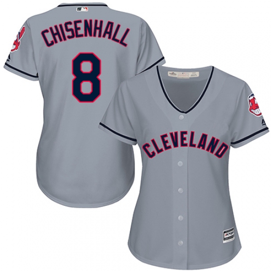 Women's Majestic Cleveland Indians 8 Lonnie Chisenhall Replica Grey Road Cool Base MLB Jersey