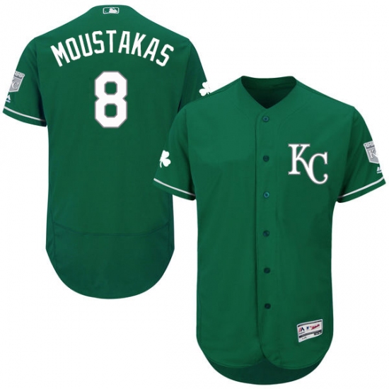 Men's Majestic Kansas City Royals 8 Mike Moustakas Green Celtic Flexbase Authentic Collection MLB Jersey
