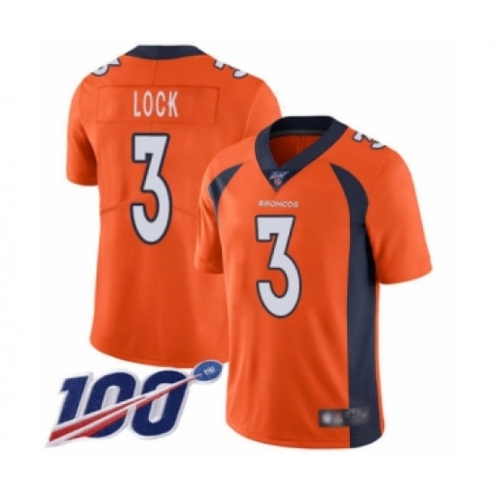 Men's Denver Broncos 3 Drew Lock Orange Team Color Vapor Untouchable Limited Player 100th Season Football Jersey