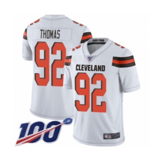 Men's Cleveland Browns 92 Chad Thomas White Vapor Untouchable Limited Player 100th Season Football Jersey
