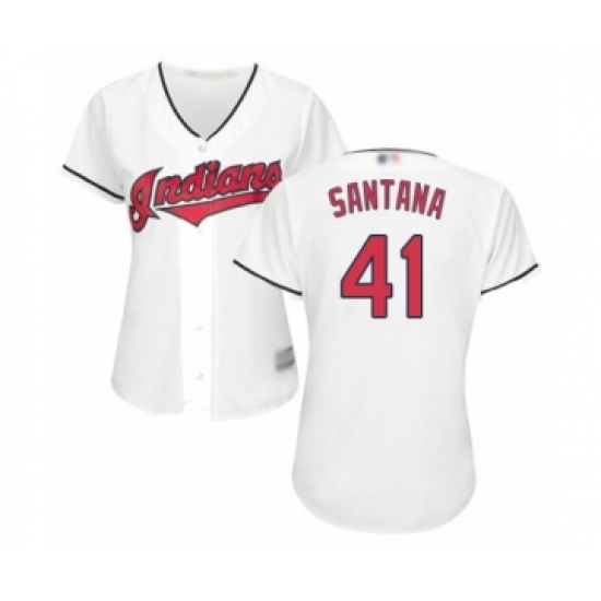 Women's Cleveland Indians 41 Carlos Santana Authentic White Home Cool Base Baseball Jersey