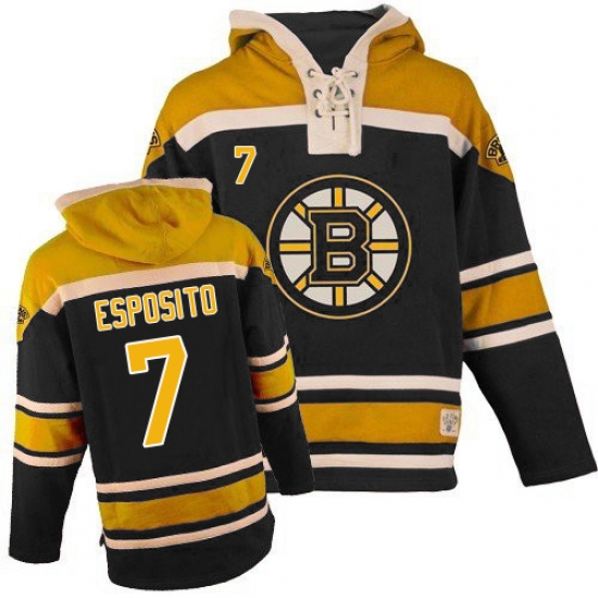 Men's Old Time Hockey Boston Bruins 7 Phil Esposito Authentic Black Sawyer Hooded Sweatshirt NHL Jersey