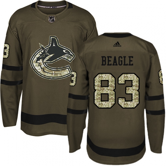 Youth Adidas Vancouver Canucks 83 Jay Beagle Premier Green Salute to Service NHL Jersey