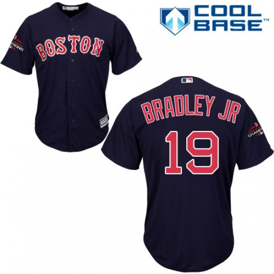 Youth Majestic Boston Red Sox 19 Jackie Bradley Jr Authentic Navy Blue Alternate Road Cool Base 2018 World Series Champions MLB Jersey