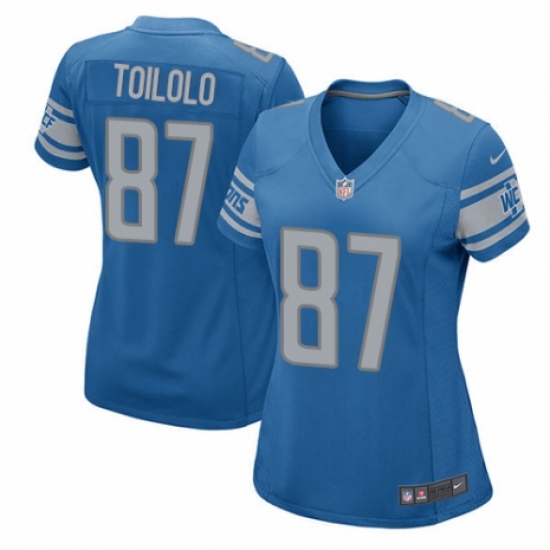 Women's Nike Detroit Lions 87 Levine Toilolo Game Blue Team Color NFL Jersey