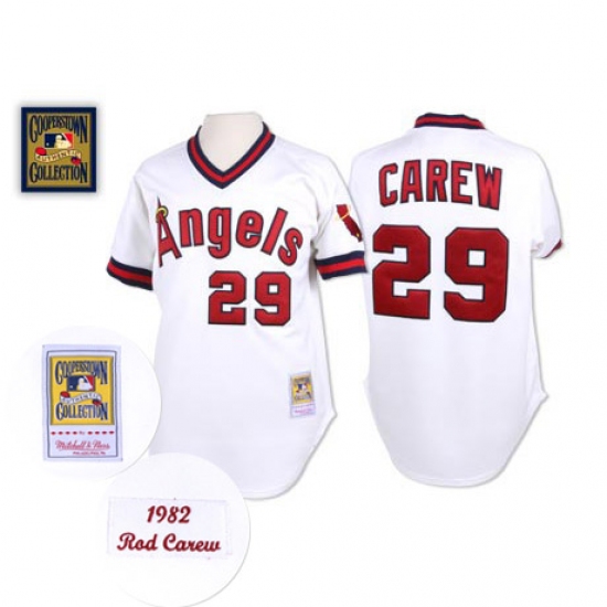 Men's Mitchell and Ness Los Angeles Angels of Anaheim 29 Rod Carew Authentic White Throwback MLB Jersey