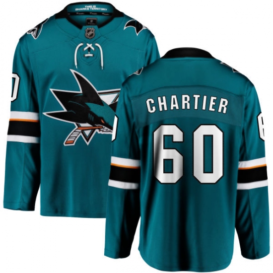 Youth San Jose Sharks 60 Rourke Chartier Fanatics Branded Teal Green Home Breakaway NHL Jersey