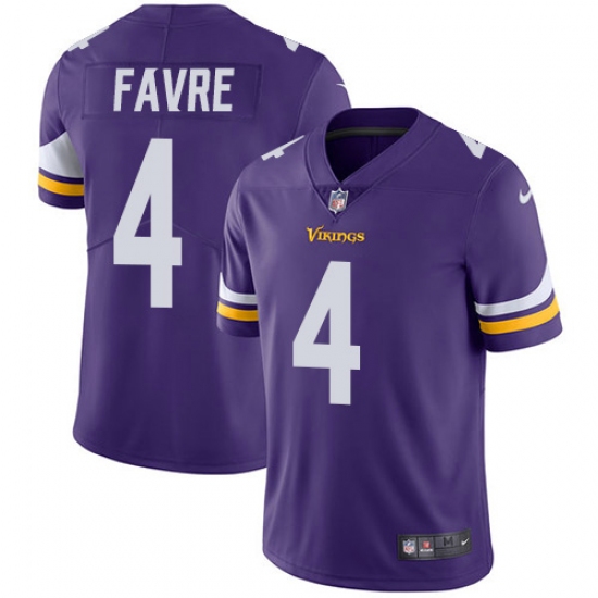 Youth Nike Minnesota Vikings 4 Brett Favre Purple Team Color Vapor Untouchable Limited Player NFL Jersey