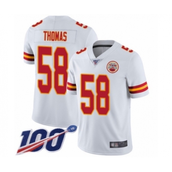 Men's Kansas City Chiefs 58 Derrick Thomas White Vapor Untouchable Limited Player 100th Season Football Jersey