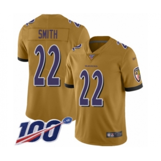 Youth Baltimore Ravens 22 Jimmy Smith Limited Gold Inverted Legend 100th Season Football Jersey