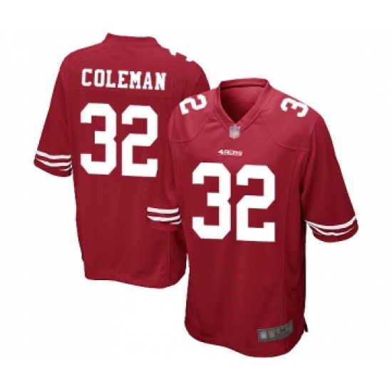 Men's San Francisco 49ers 32 Tevin Coleman Game Red Team Color Football Jersey