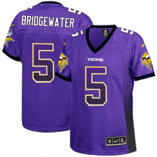 Women's Nike Minnesota Vikings 5 Teddy Bridgewater Elite Purple Drift Fashion NFL Jersey
