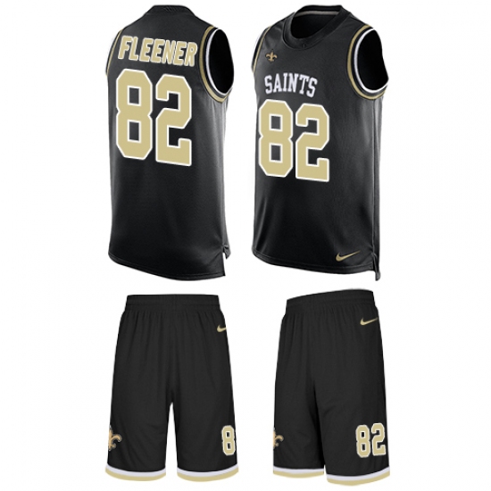 Men's Nike New Orleans Saints 82 Coby Fleener Limited Black Tank Top Suit NFL Jersey