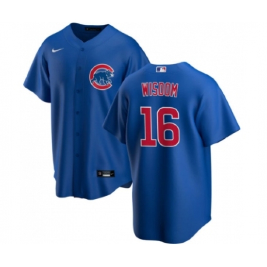 Men's Chicago Cubs 16 Patrick Wisdom Blue Cool Base Stitched Baseball Jersey