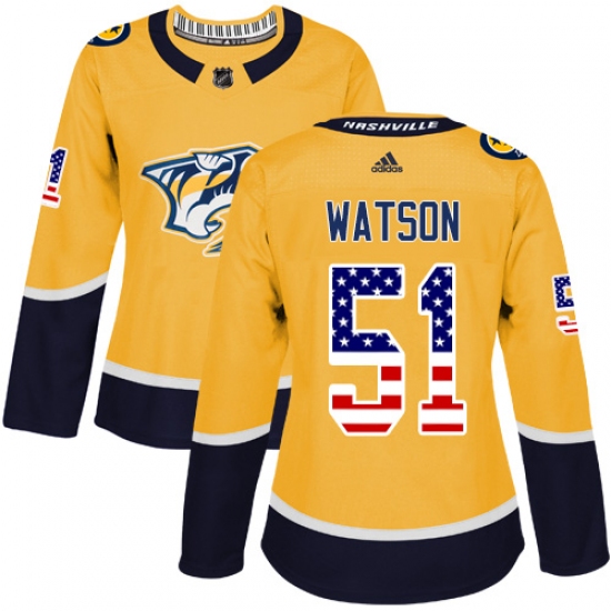 Women's Adidas Nashville Predators 51 Austin Watson Authentic Gold USA Flag Fashion NHL Jersey
