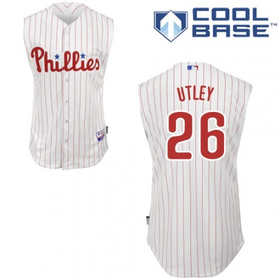 Men's Majestic Philadelphia Phillies 26 Chase Utley Authentic White/Red Strip Vest Style MLB Jersey