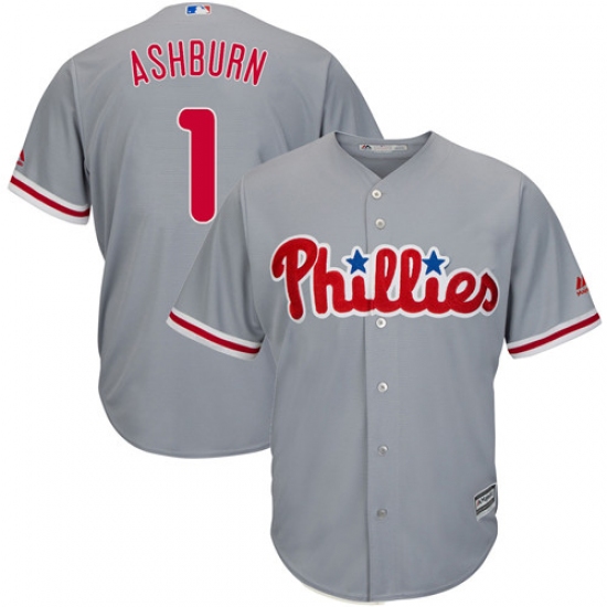 Men's Majestic Philadelphia Phillies 1 Richie Ashburn Replica Grey Road Cool Base MLB Jersey