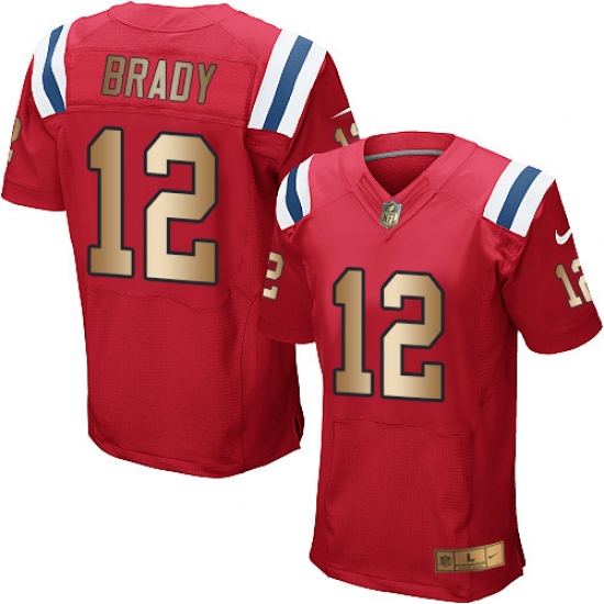 Men's Nike New England Patriots 12 Tom Brady Elite Red/Gold Alternate NFL Jersey