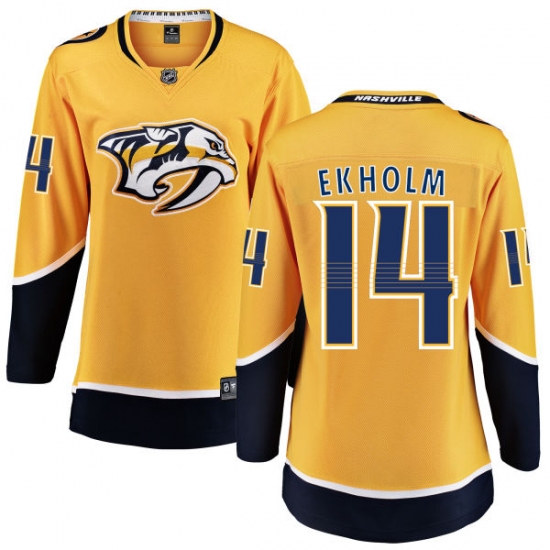 Women's Nashville Predators 14 Mattias Ekholm Fanatics Branded Gold Home Breakaway NHL Jersey