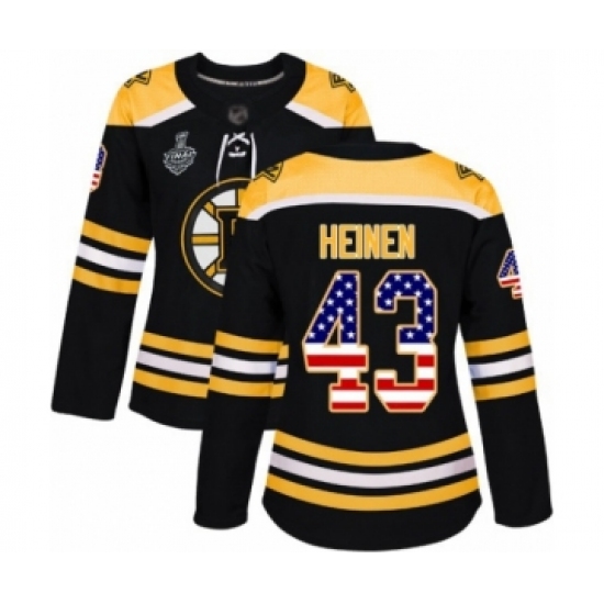 Women's Boston Bruins 43 Danton Heinen Authentic Black USA Flag Fashion 2019 Stanley Cup Final Bound Hockey Jersey
