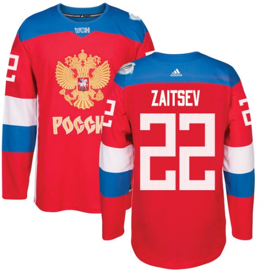 Men's Adidas Team Russia 22 Nikita Zaitsev Authentic Red Away 2016 World Cup of Hockey Jersey