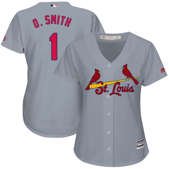 Women's Majestic St. Louis Cardinals 1 Ozzie Smith Authentic Grey Road Cool Base MLB Jersey