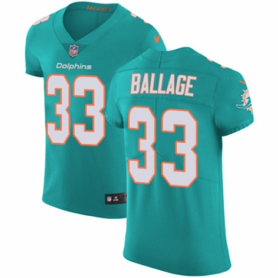 Men's Nike Miami Dolphins 33 Kalen Ballage Aqua Green Team Color Vapor Untouchable Elite Player NFL Jersey