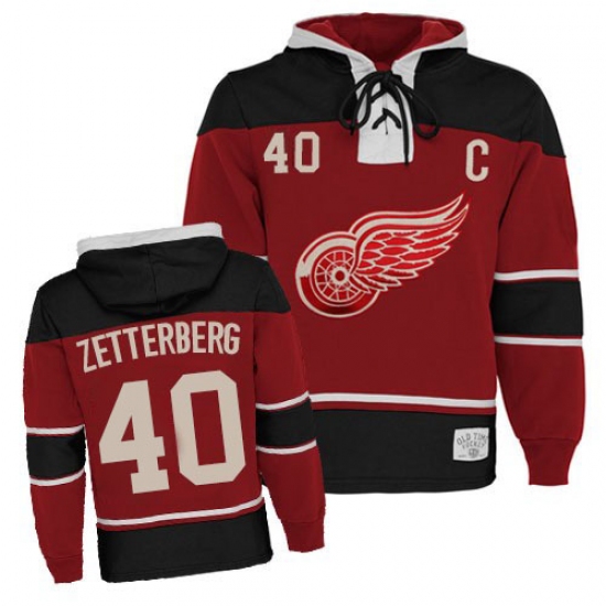 Men's Old Time Hockey Detroit Red Wings 40 Henrik Zetterberg Authentic Red Sawyer Hooded Sweatshirt NHL Jersey