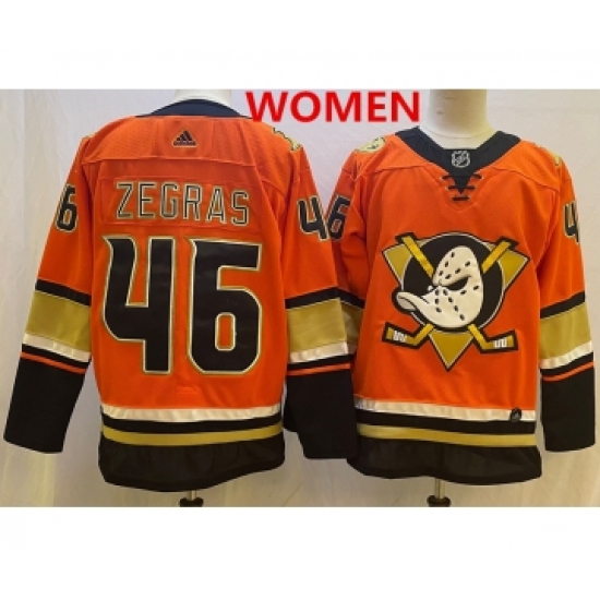 Women's Anaheim Ducks 46 Trevor Zegras Orange Authentic Adidas Jersey