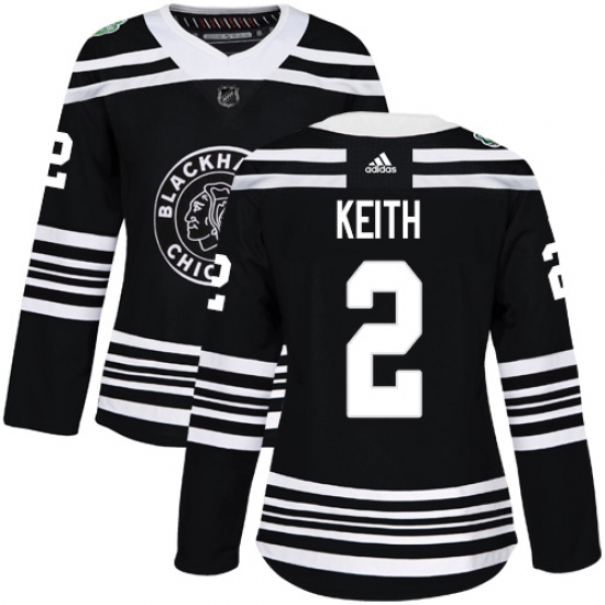 Women's Adidas Chicago Blackhawks 2 Duncan Keith Authentic Black 2019 Winter Classic NHL Jersey