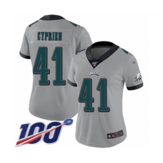 Women's Philadelphia Eagles 41 Johnathan Cyprien Limited Silver Inverted Legend 100th Season Football Jersey