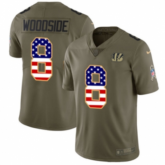 Youth Nike Cincinnati Bengals 8 Logan Woodside Limited Olive/USA Flag 2017 Salute to Service NFL Jersey