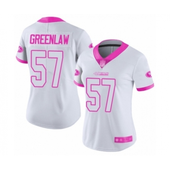 Women's San Francisco 49ers 57 Dre Greenlaw Limited White Pink Rush Fashion Football Jersey