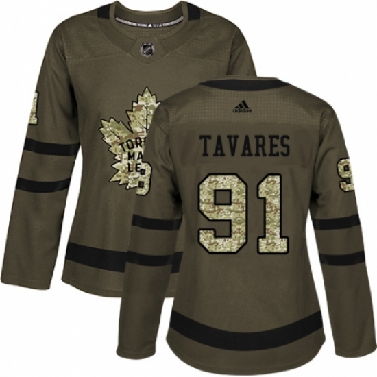 Women's Adidas Toronto Maple Leafs 91 John Tavares Authentic Green Salute to Service NHL Jersey