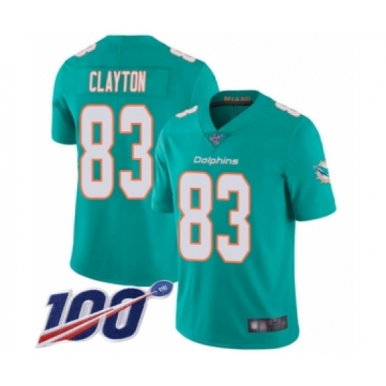 Men's Miami Dolphins 83 Mark Clayton Aqua Green Team Color Vapor Untouchable Limited Player 100th Season Football Jersey