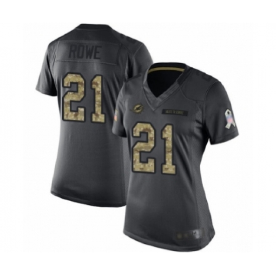Women's Miami Dolphins 21 Eric Rowe Limited Black 2016 Salute to Service Football Jersey