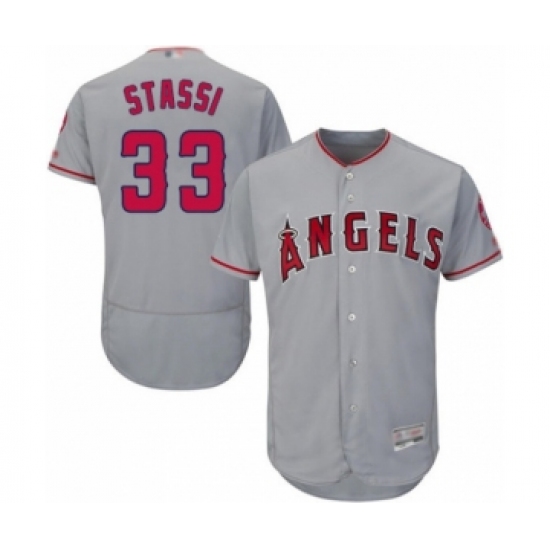 Men's Los Angeles Angels of Anaheim 33 Max Stassi Grey Road Flex Base Authentic Collection Baseball Player Jersey