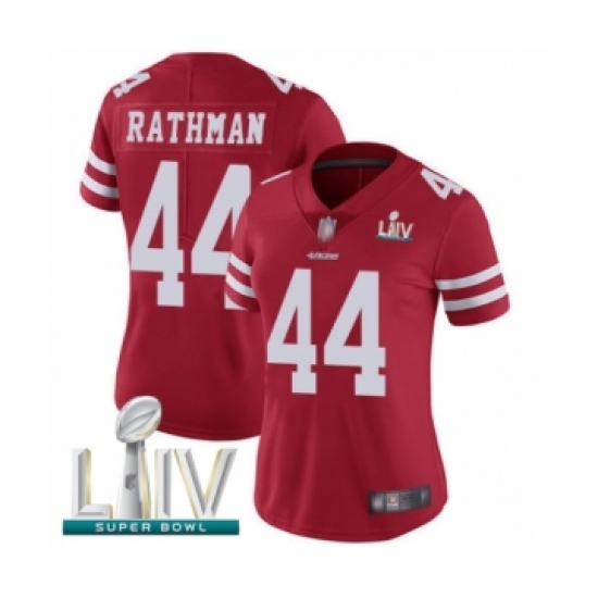 Women's San Francisco 49ers 44 Tom Rathman Red Team Color Vapor Untouchable Limited Player Super Bowl LIV Bound Football Jersey