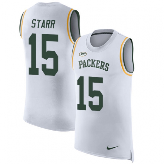 Men's Nike Green Bay Packers 15 Bart Starr Limited White Rush Player Name & Number Tank Top NFL Jersey