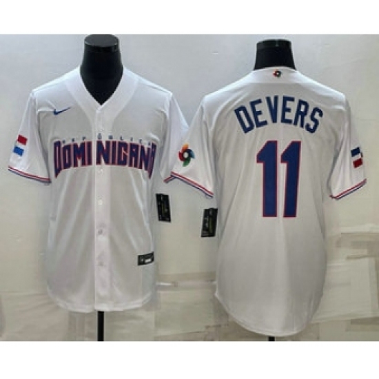 Men's Dominican Republic Baseball 11 Rafael Devers 2023 White World Baseball Classic Stitched Jerseys