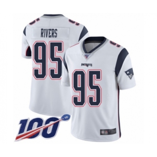 Men's New England Patriots 95 Derek Rivers White Vapor Untouchable Limited Player 100th Season Football Jersey