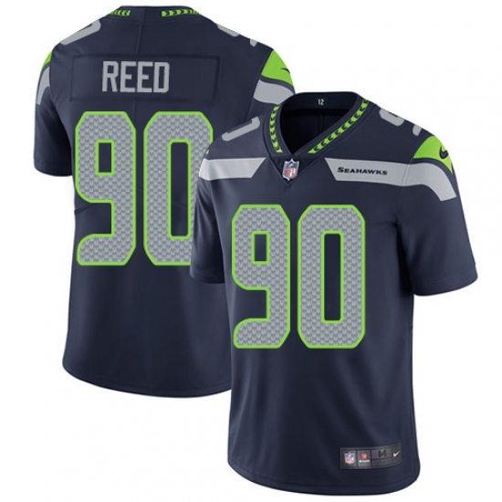 Men's Nike Seattle Seahawks 90 Jarran Reed Steel Blue Team Color Vapor Untouchable Limited Player NFL Jersey
