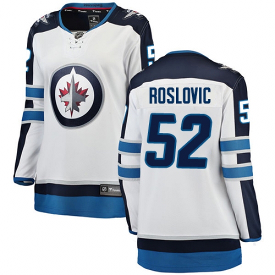 Women's Winnipeg Jets 52 Jack Roslovic Fanatics Branded White Away Breakaway NHL Jersey
