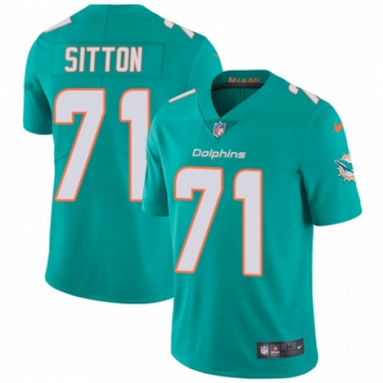 Men's Nike Miami Dolphins 71 Josh Sitton Aqua Green Team Color Vapor Untouchable Limited Player NFL Jersey