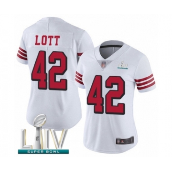 Women's San Francisco 49ers 42 Ronnie Lott Limited White Rush Vapor Untouchable Super Bowl LIV Bound Football Jersey