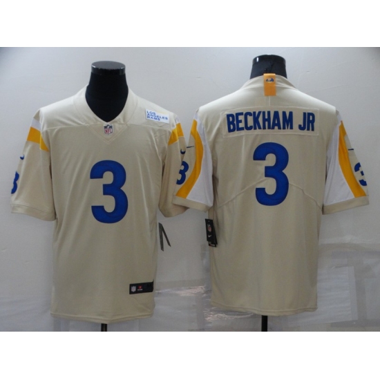 Men's Los Angeles Rams 3 Odell Beckham Jr. Bone Limited Stitched Jersey