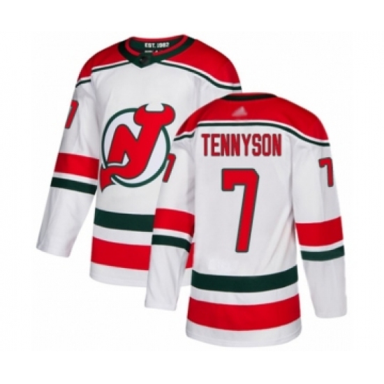 Men's New Jersey Devils 7 Matt Tennyson Authentic White Alternate Hockey Jersey