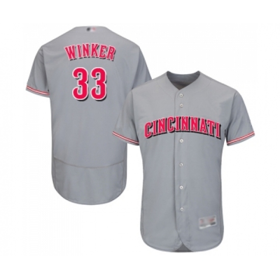 Men's Cincinnati Reds 33 Jesse Winker Grey Road Flex Base Authentic Collection Baseball Jersey