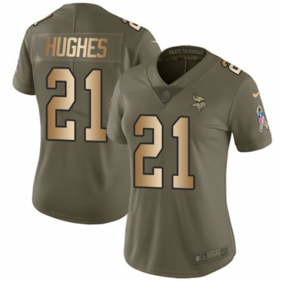 Women's Nike Minnesota Vikings 21 Mike Hughes Limited Olive Gold 2017 Salute to Service NFL Jersey